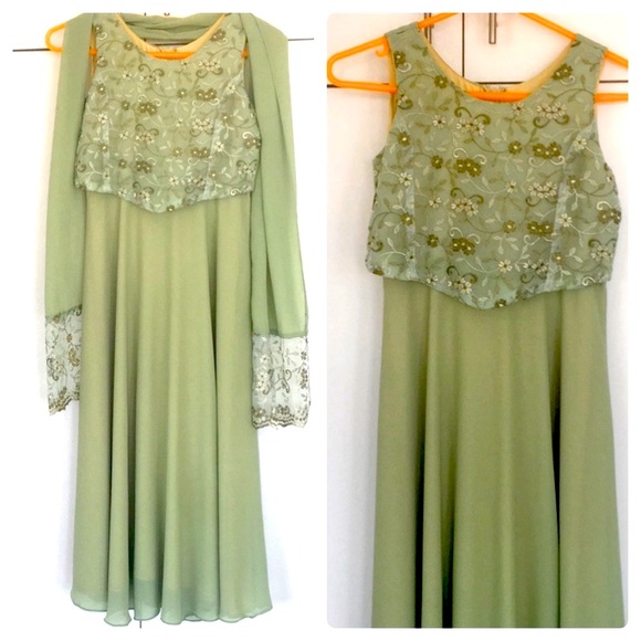 🇺🇸Alexandra of California Formal Evening Dress W/Matching Embroidered Shawl - Picture 1 of 16